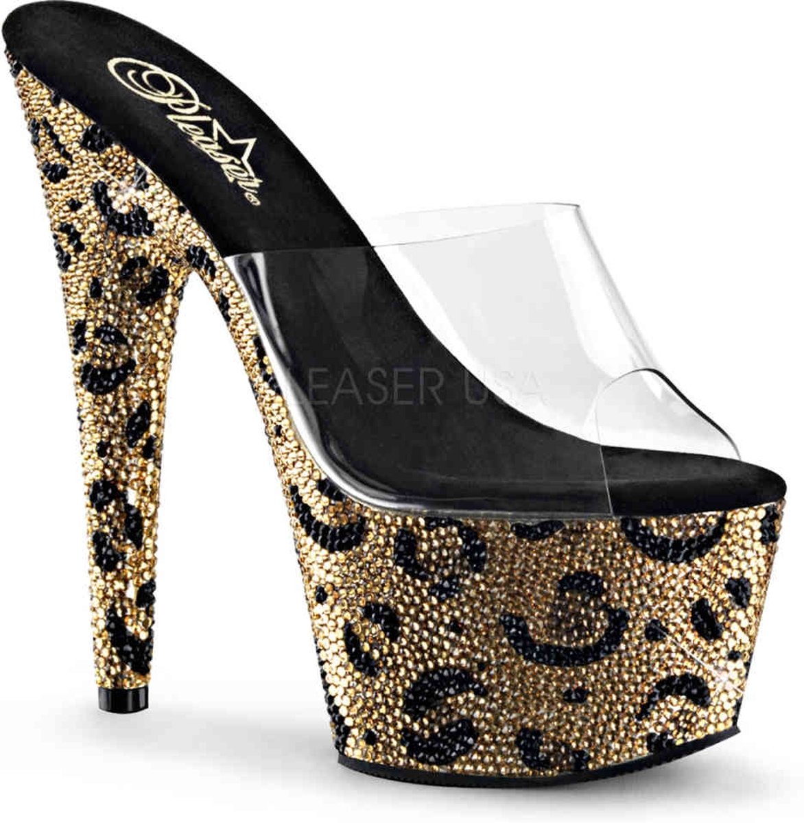 EU 39 = US 9 | BEJEWELED-701LP | **7 Heel, 2 3/4 PF Slide w/RS in Leopard Skin Pattern